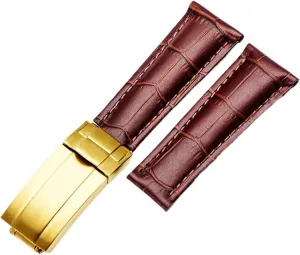 -20mm Calf Watch Strap for Datejust Tag Date Genuine Cowhide Leather Watch Strap Watch Strap for Daytona Deployment Clasp (-)