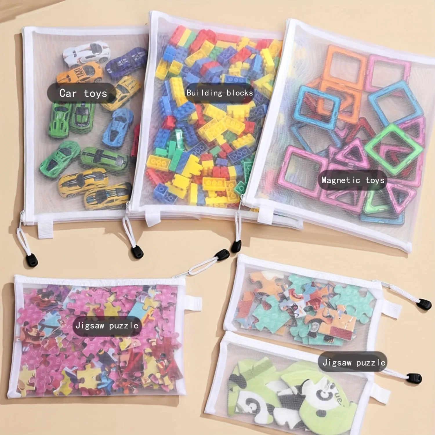 10-Pack Nylon Mesh Storage Bags with Zipper Closure