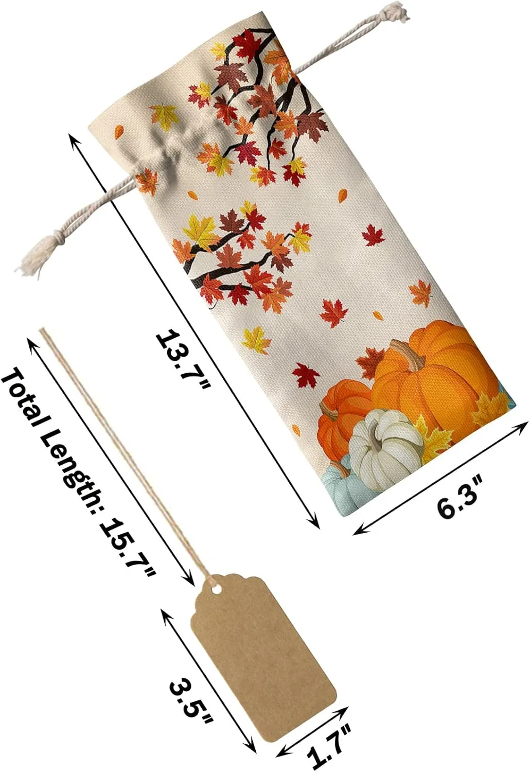 10 Pack Wine Bottle Bags, Thanksgiving Wine Bottle Cover with Drawstring, Farmhouse Fall Orange Teal Pumpkin Maple Leaves Gift Bag for Champagne, Wedding, Birthday, Party