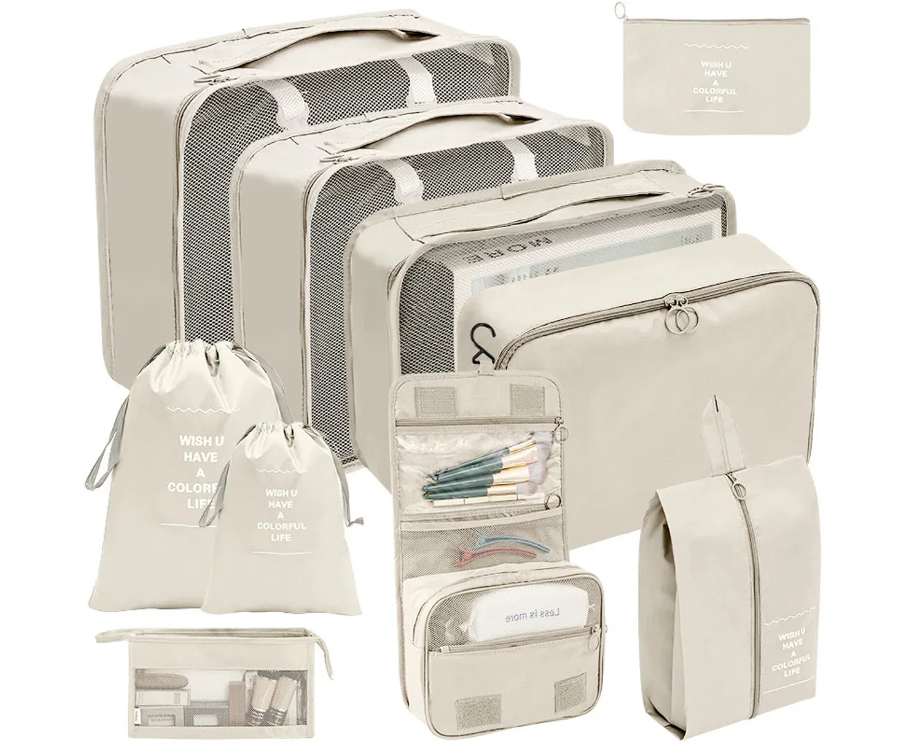 10 Packing Cubes Set for Travel Packing Organizers for Luggage Suitcase,Beige
