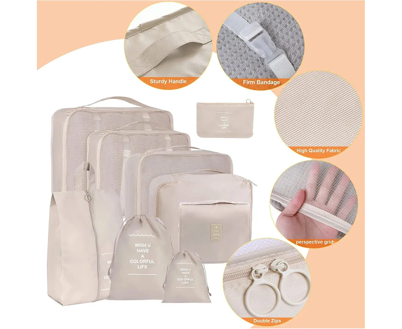 10 Packing Cubes Set for Travel Packing Organizers for Luggage Suitcase,Beige