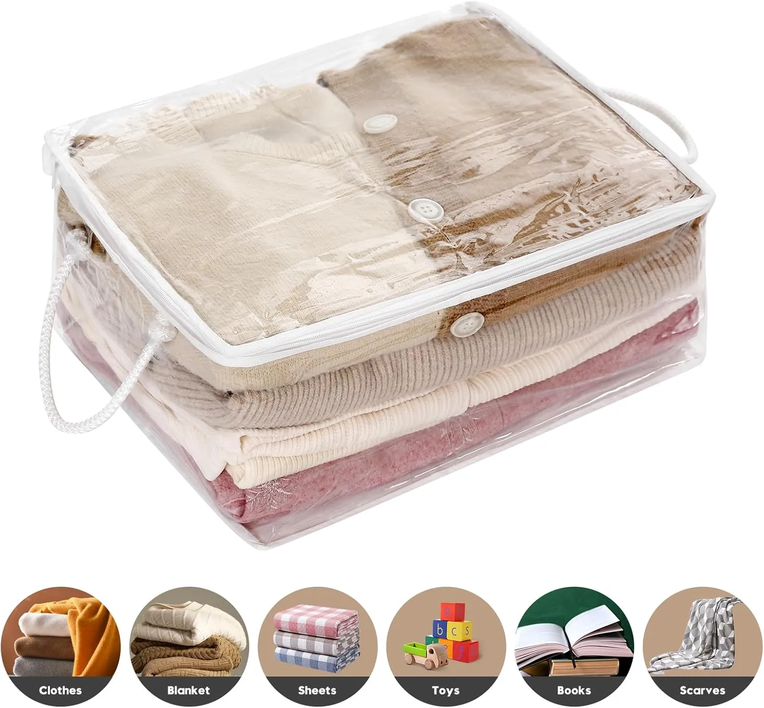 10 PCS Clear Zippered Storage Bags with Handle,Sweater Storage with Zipper,Foldable Closet Organizer Bed Sheet Organizer,Cube Plastic Storage Organizer,Bag,Bin for Clothes,Towel-15.7*11.8*7.9