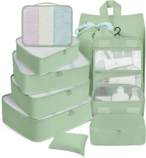 10 Set Packing Cubes for Travel, Luggage Organizer Bags with Hanging Toiletry Bag and Shoe Bag, Travel Packing Cubes for Carry on Suitcase Luggage Accessories Vacation Essentials (Black)