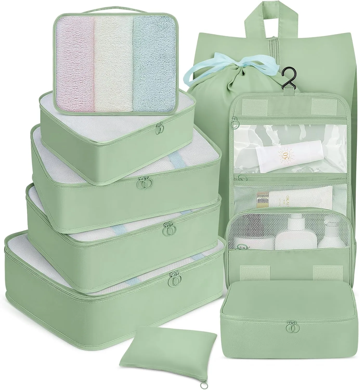 10 Set Packing Cubes for Travel, Luggage Organizer Bags with Hanging Toiletry Bag and Shoe Bag, Travel Packing Cubes for Carry on Suitcase Luggage Accessories Vacation Essentials (Black)