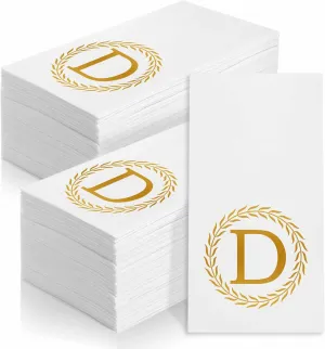 100 Gold Monogram Disposable Napkins - Letter D Hand Towels Decorative, Dinner Napkins for Guest, Monogrammed Hand Towels for Bathroom Wedding Birthday Party Baby Shower