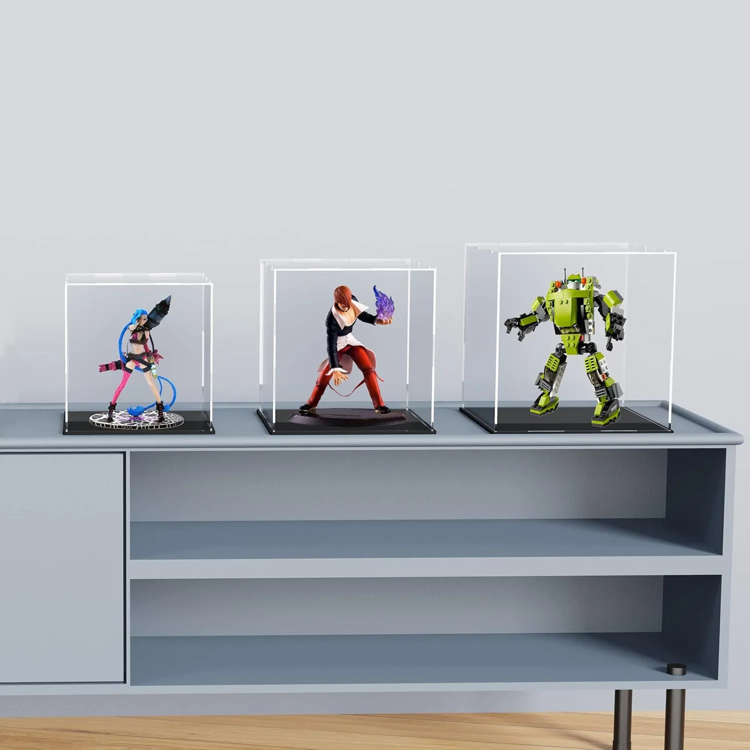 11 Inch Acrylic Case for Display, Clear Display Acrylic Box for Collectibles, Alternative Glass Case with Matt Black Stand for Display Action Figures