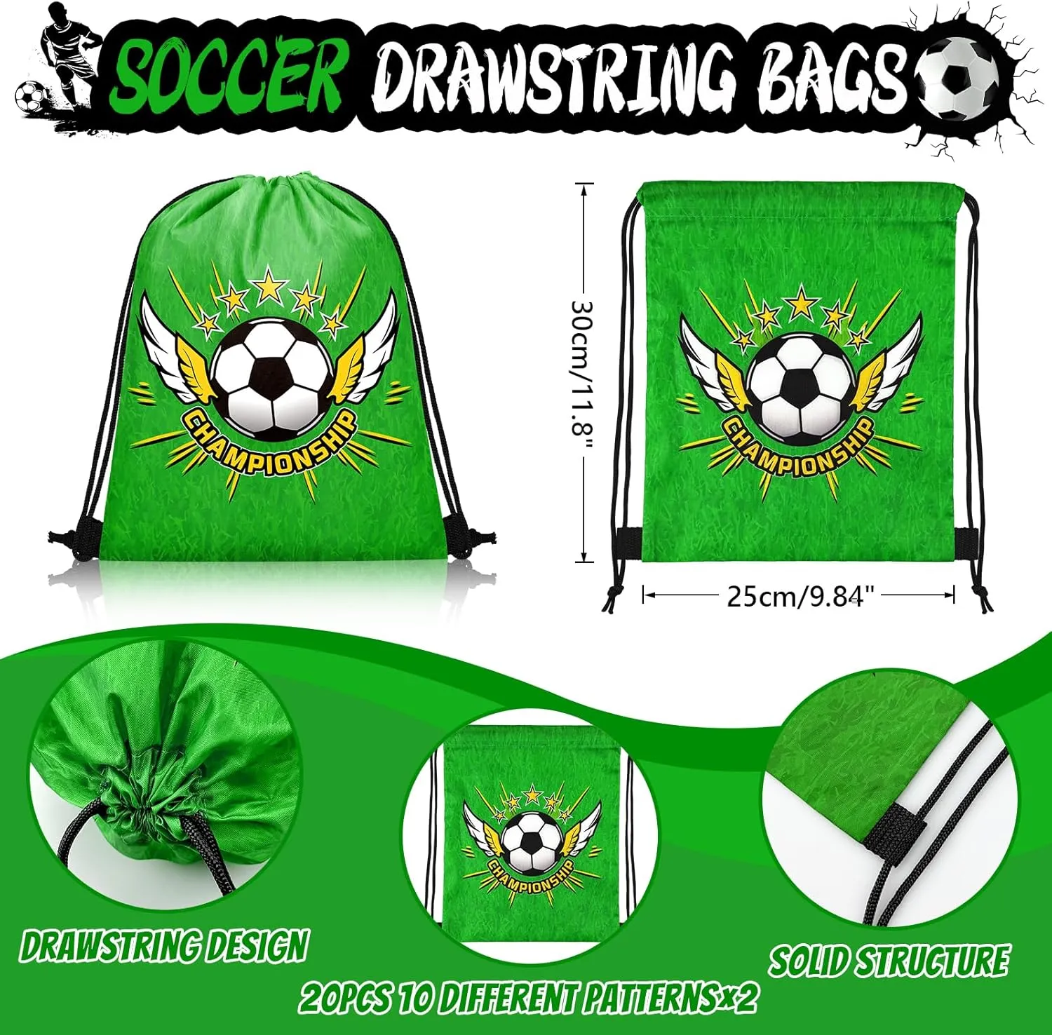 110 Pcs Soccer Party Favors Drawstring Bags with Keychains Silicone Bracelets Stickers Soccer Goodie Bags Gift Bags for Sports Birthday Party Supplies Soccer Themed