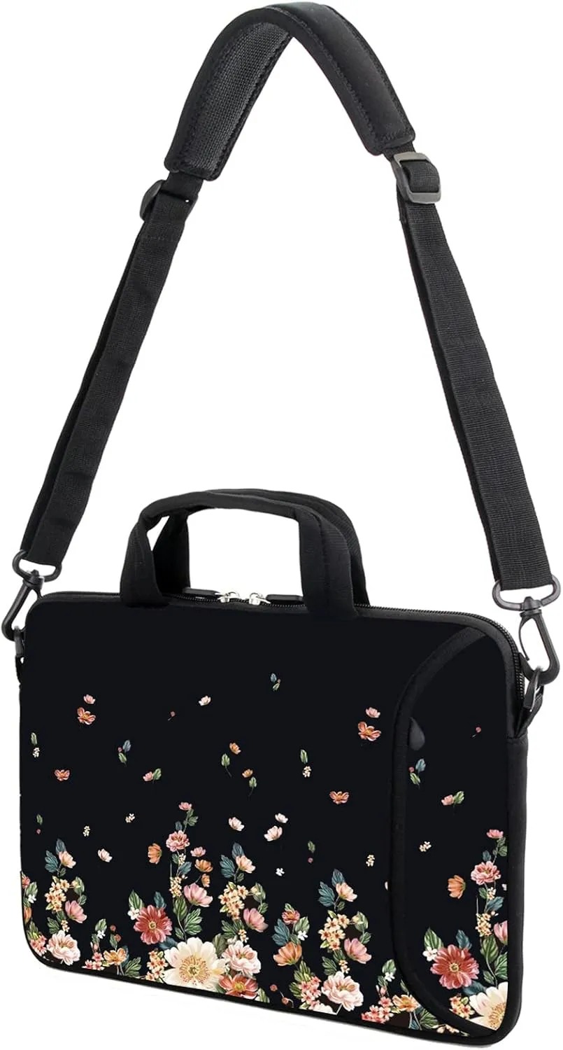 13.3" Laptop Bag Adjustable Shoulder Strap with Handle Accessory Pocket fits 11.6" 12" 12.1" 13" 13.3" Laptops (Flowers)