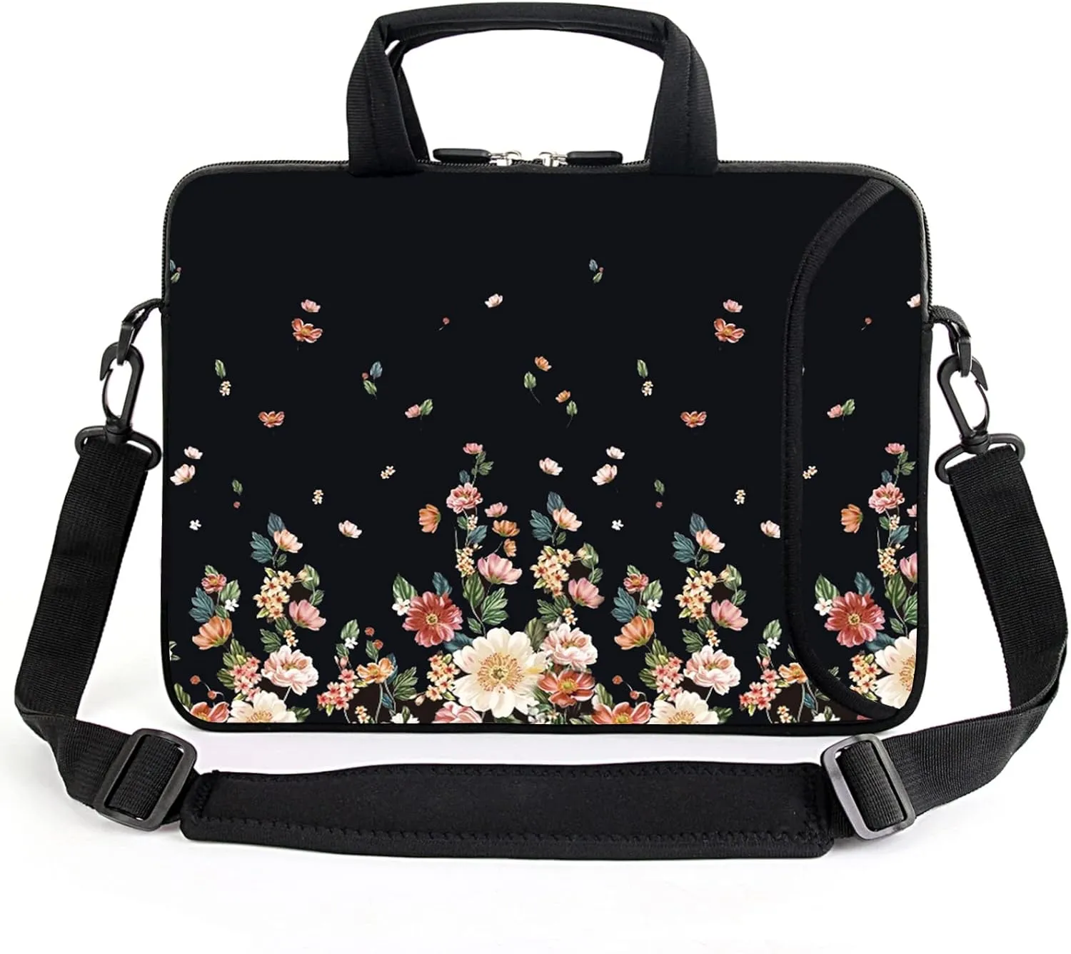 13.3" Laptop Bag Adjustable Shoulder Strap with Handle Accessory Pocket fits 11.6" 12" 12.1" 13" 13.3" Laptops (Flowers)