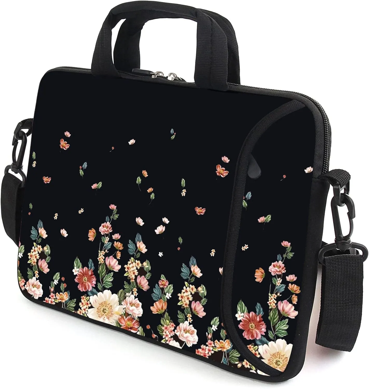 13.3" Laptop Bag Adjustable Shoulder Strap with Handle Accessory Pocket fits 11.6" 12" 12.1" 13" 13.3" Laptops (Flowers)