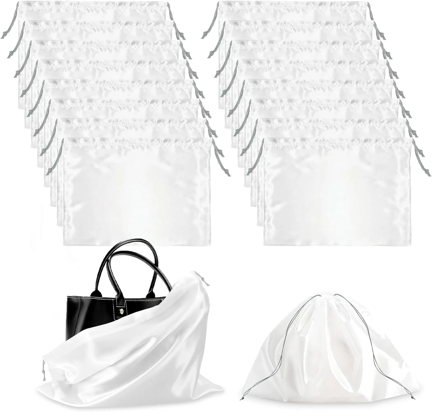 16pcs Dust Bags for Handbags, Silk Drawstring Bags Purse Dust Covers for Handbags, Drawstring Travel Organizer Pouch for Shoes Handbags Purses(White)