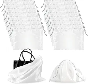 16pcs Dust Bags for Handbags, Silk Drawstring Bags Purse Dust Covers for Handbags, Drawstring Travel Organizer Pouch for Shoes Handbags Purses(White)