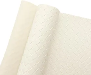 16" x 54" Braided Faux Leather Roll 40x135cm Embossed Basket Weave Texture Synthetic Leather Fabric for Making Leaf Earrings Hair Bow Handbag and DIY Crafts-White