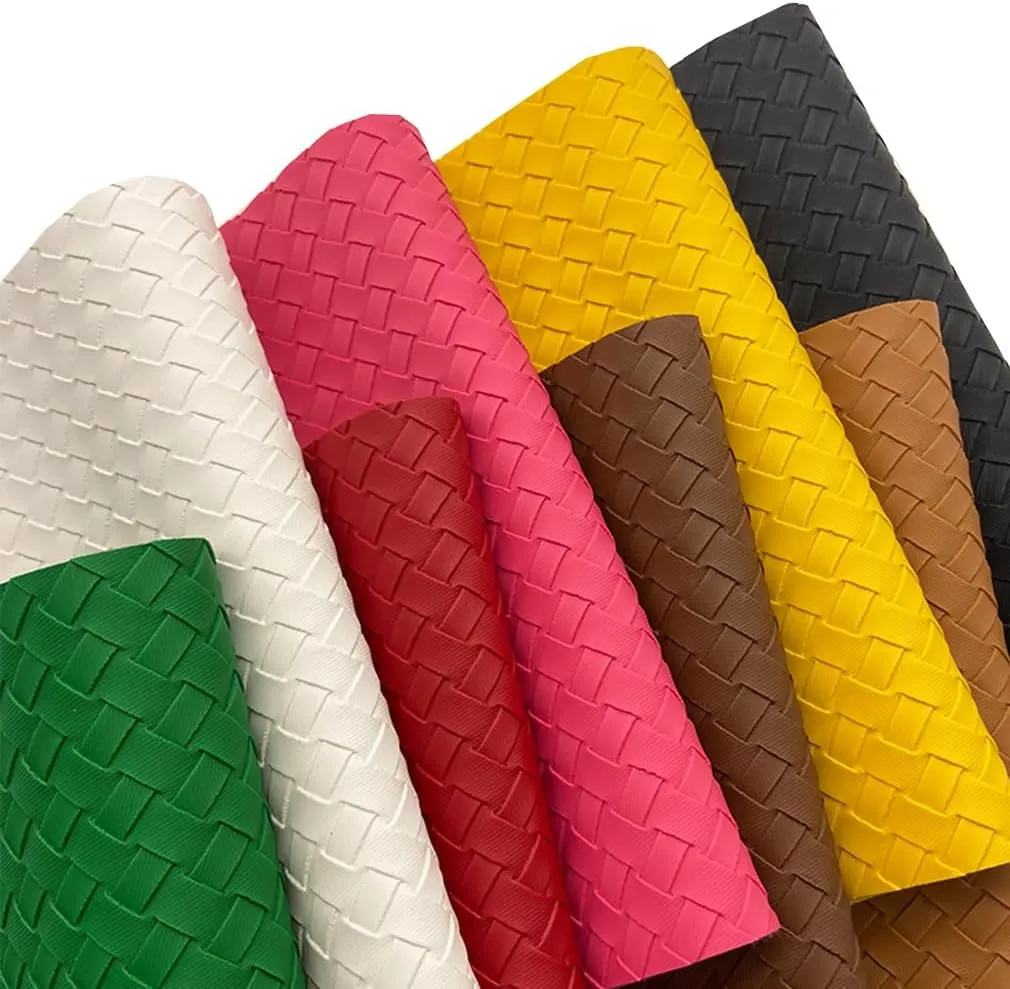 16" x 54" Braided Faux Leather Roll 40x135cm Embossed Basket Weave Texture Synthetic Leather Fabric for Making Leaf Earrings Hair Bow Handbag and DIY Crafts-White