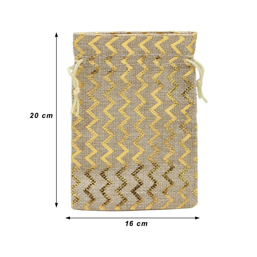 16x20 CM | Original Printed | Printed Potli Jute Bag | Gift Return Gifts Bags |  Drawstring Bags | Pack Of 10