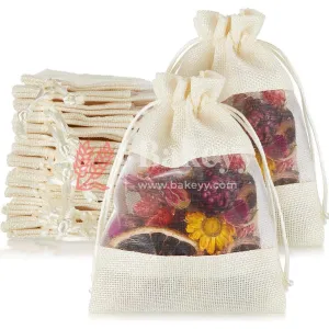 18x24 CM | Cream | Jute Potli Window Bag | Gift Return Gifts Bags| Drawstring Bags