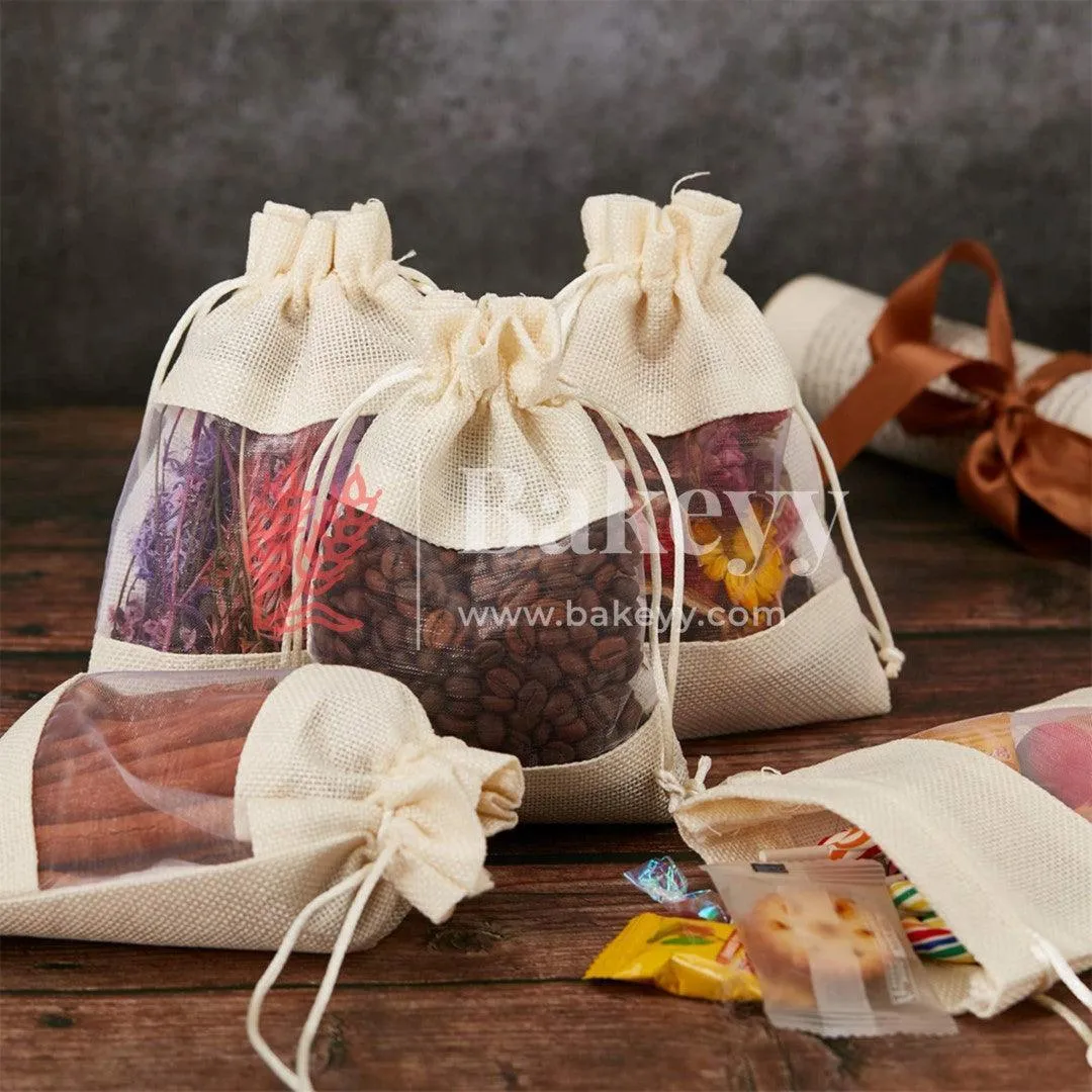 18x24 CM | Cream | Jute Potli Window Bag | Gift Return Gifts Bags| Drawstring Bags
