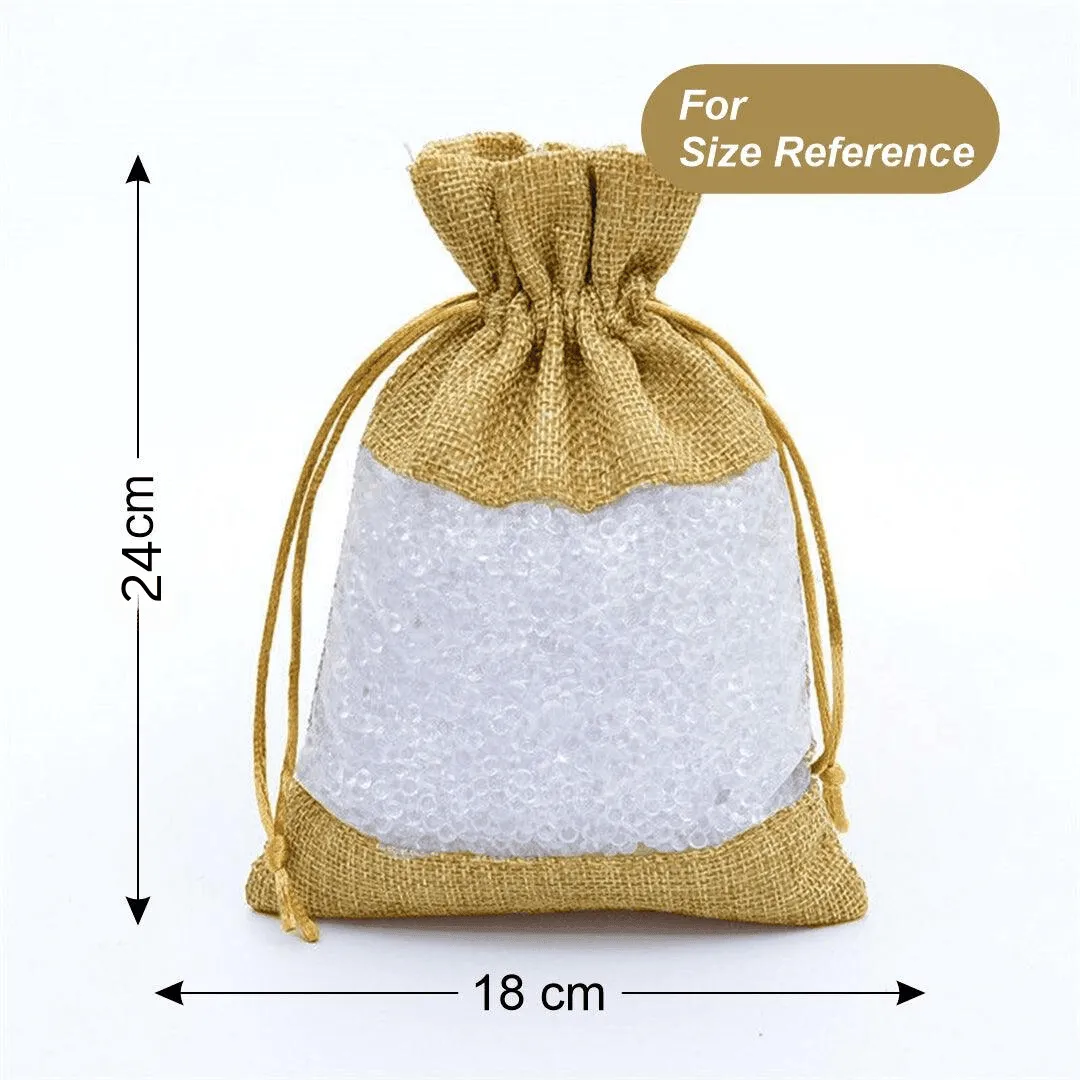 18x24 CM | Cream | Jute Potli Window Bag | Gift Return Gifts Bags| Drawstring Bags