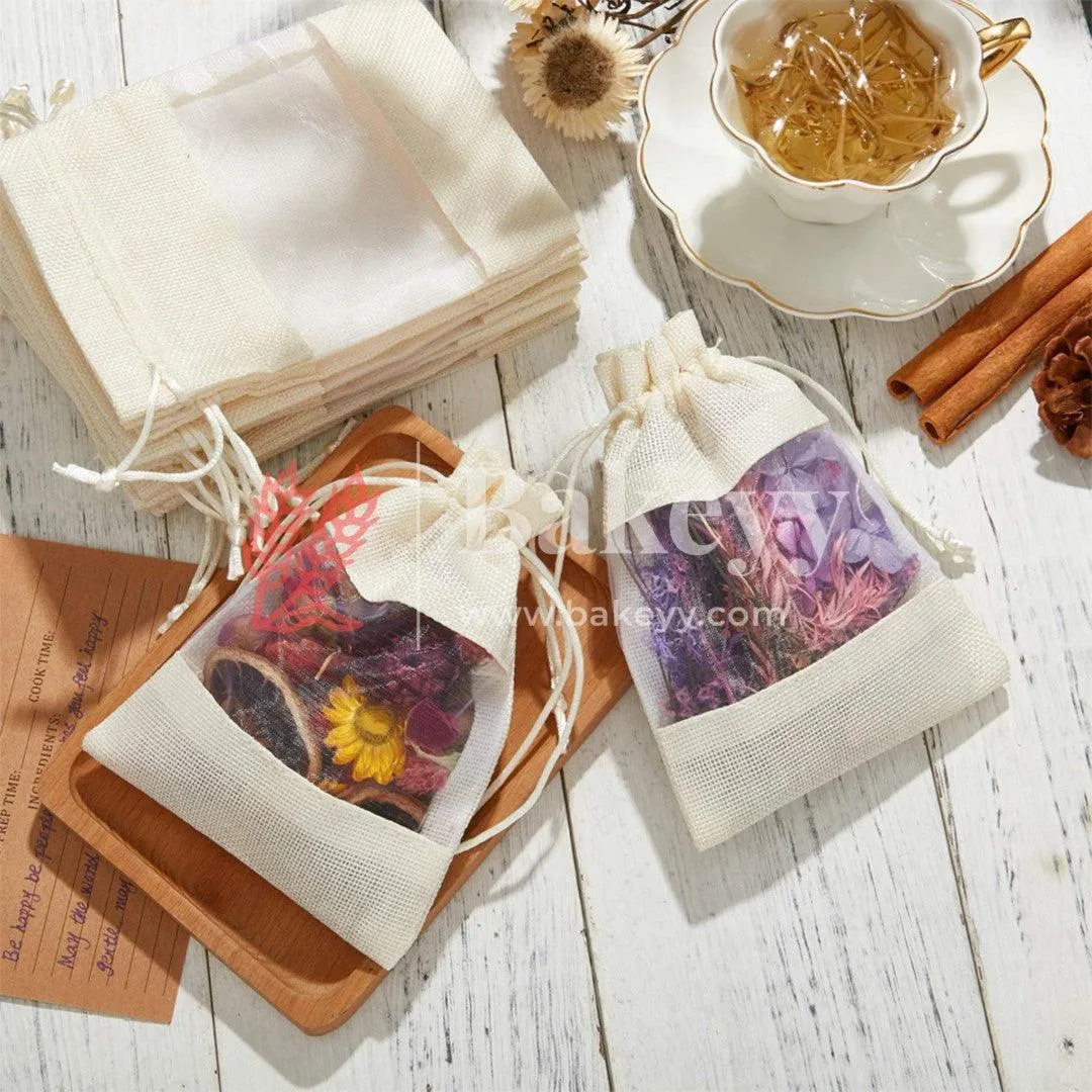 18x24 CM | Cream | Jute Potli Window Bag | Gift Return Gifts Bags| Drawstring Bags