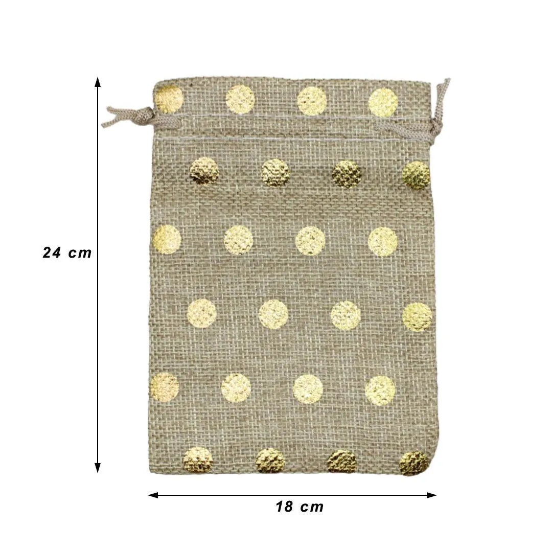 18x24 CM | Original Printed | Printed Potli Jute Bag | Gift Return Gifts Bags |  Drawstring Bags | Pack Of 10