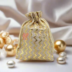 18x24 CM | Original Printed | Printed Potli Jute Bag | Gift Return Gifts Bags |  Drawstring Bags | Pack Of 10