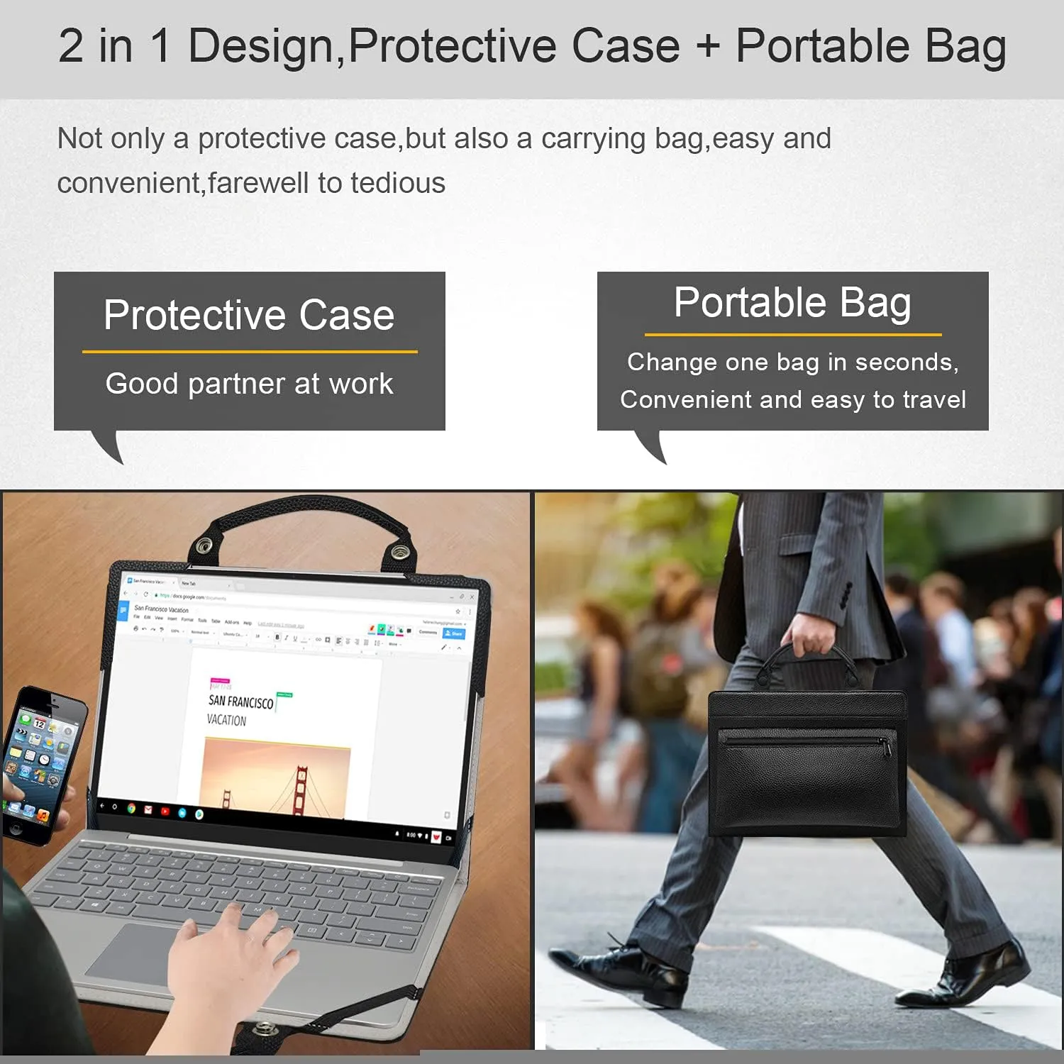 2 in 1 Protective Case Cover   Portable Bag for 13.3" Lenovo Yoga 6 13ARE05 & Google Pixelbook Go & HP Pavilion 13-bbXXXX Laptop[NOT fit Google Pixelbook 12.3/HP Pavilion 13-anXXXX],Black