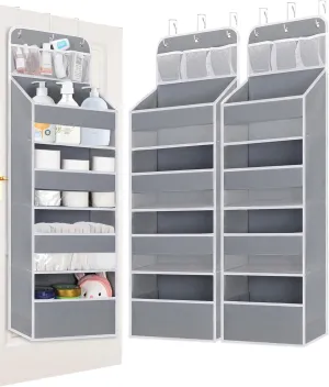 2 Pack Over the Door Organizer with 4 Large Capacity Pocket, 55lb Load Heavy Duty Kid's Room Organizer for Diaper Toys Behind Door Hanging Organizers for Bathroom Nursery Baby Closet Organizer