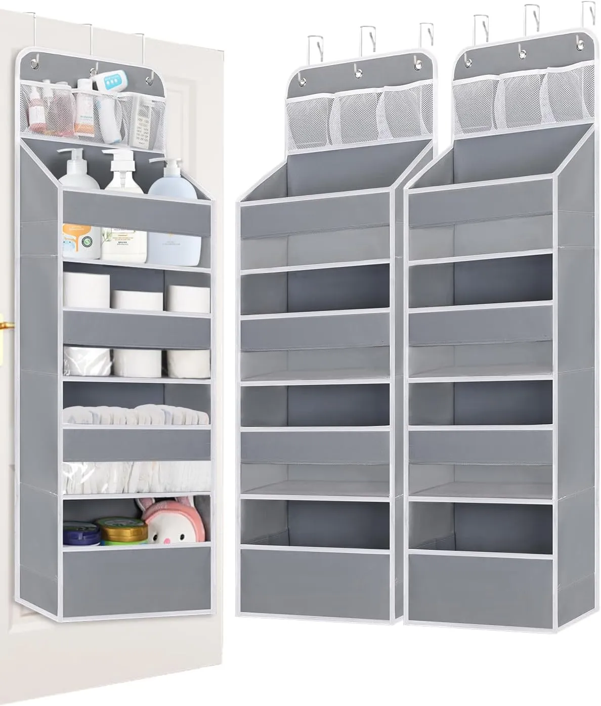 2 Pack Over the Door Organizer with 4 Large Capacity Pocket, 55lb Load Heavy Duty Kid's Room Organizer for Diaper Toys Behind Door Hanging Organizers for Bathroom Nursery Baby Closet Organizer