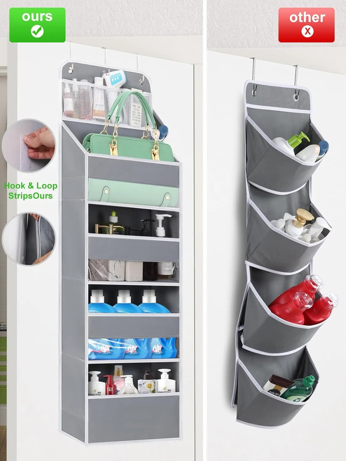 2 Pack Over the Door Organizer with 4 Large Capacity Pocket, 55lb Load Heavy Duty Kid's Room Organizer for Diaper Toys Behind Door Hanging Organizers for Bathroom Nursery Baby Closet Organizer
