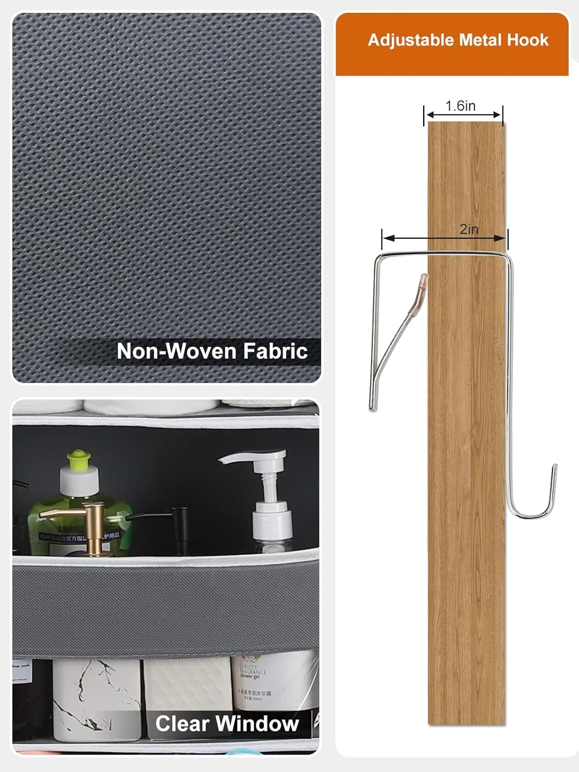 2 Pack Over the Door Organizer with 4 Large Capacity Pocket, 55lb Load Heavy Duty Kid's Room Organizer for Diaper Toys Behind Door Hanging Organizers for Bathroom Nursery Baby Closet Organizer