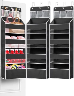 2 Pack Over the Door Storage Organizer, Space Saving Closet Hanging Organizer Large Capacity Behind Door Storage for Nursery Baby Essentials Pantry Bathroom Bedroom Diaper Organizer, Black