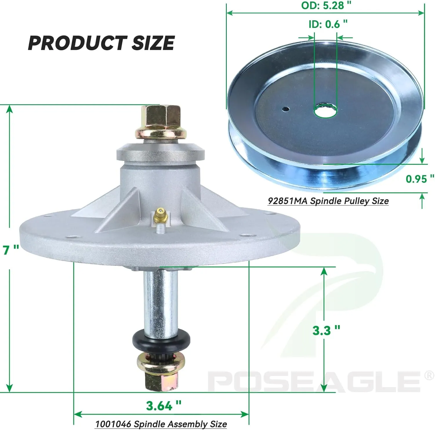 2 Pack Pre-Greased 1001046 Spindle Assembly with 92851MA Pulley 37X62MA Belt Replaces Murray 492574ma Spindle Assembly, 092574, 94129MA, 092851MA, 037X62A for 40 Inch Cut Lawn Tractors