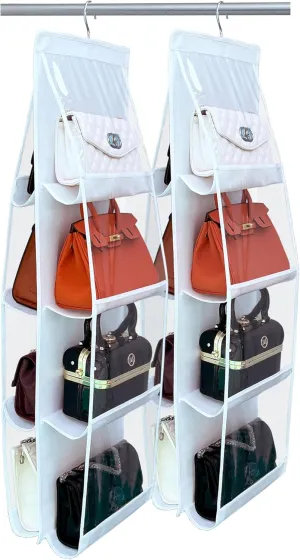 2 Pack Purse Organizer - Upgrade Larger 8 Pockets, Thicken Metal Hooks, Bag Organizer, Purse Hanger, White