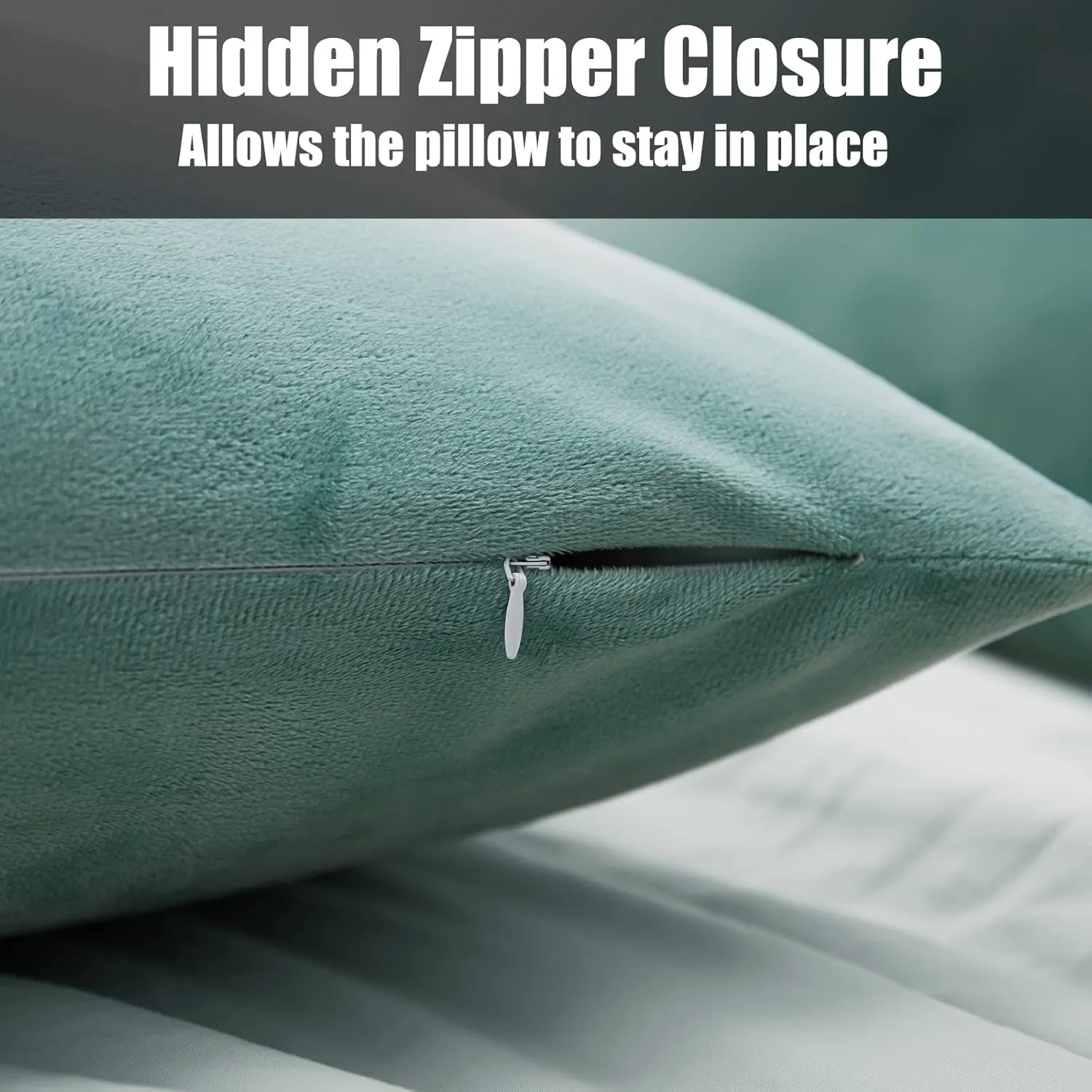 2 Pack Zippered Velvet Standard Pillowcases, Super Soft and Cozy Luxury Fuzzy Flannel Pillow Cases with Zipper, 20x26 Inches, Green