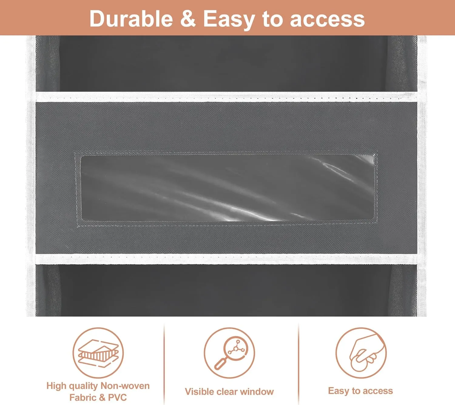 2 Packs 5-Tier Over the Door Storage Organizer with 10 Side Mesh Pockets, 48 lbs Load Capacity, 3 Hooks Design, Hanging Organizer with Clear Windows for Bathroom, Bedroom, Nursery, Kitchen-Grey
