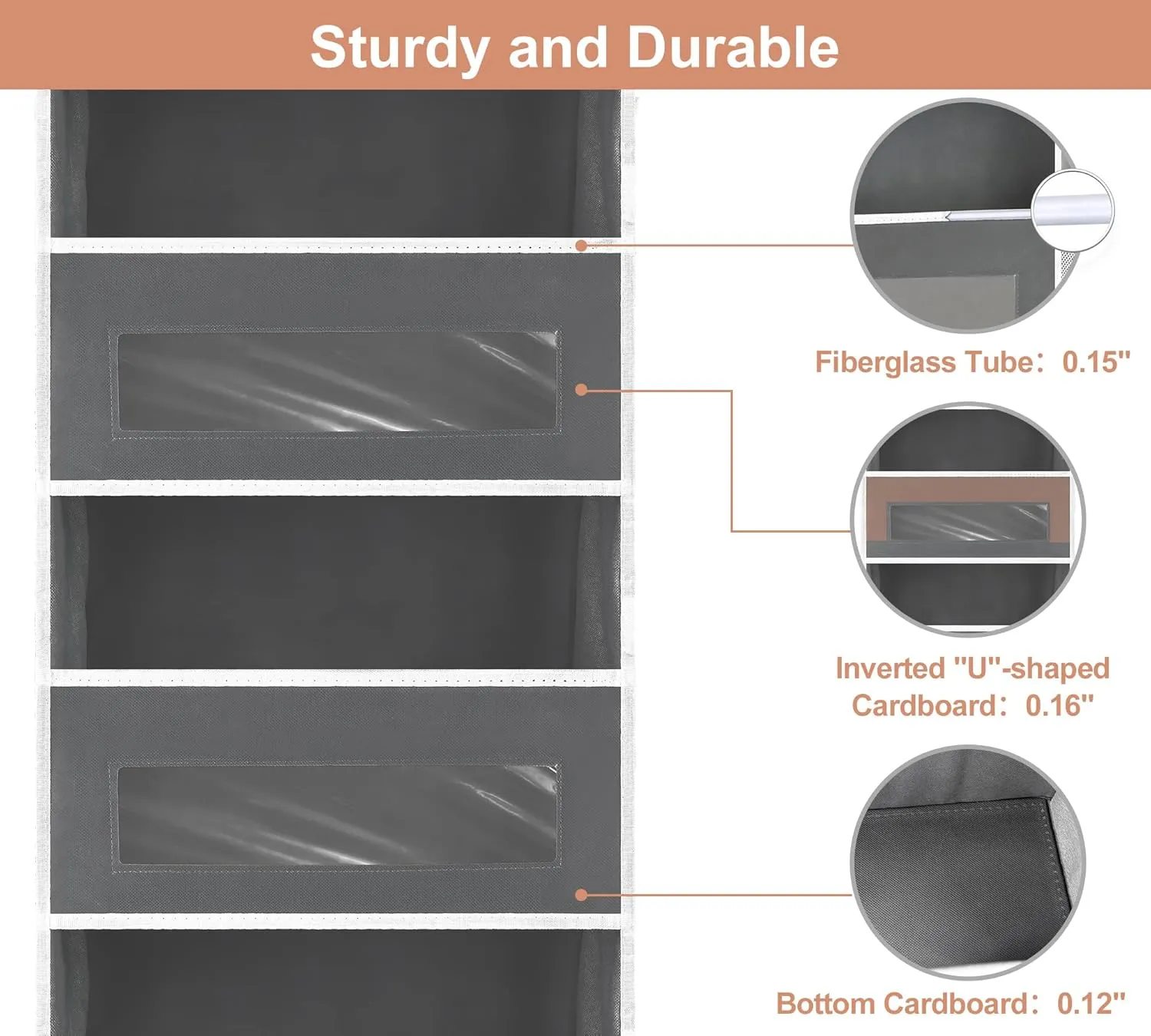 2 Packs 5-Tier Over the Door Storage Organizer with 10 Side Mesh Pockets, 48 lbs Load Capacity, 3 Hooks Design, Hanging Organizer with Clear Windows for Bathroom, Bedroom, Nursery, Kitchen-Grey
