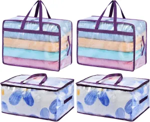 20 Gallon Large Clear Blanket Storage Bags for Bedding with Zipper Handles, 76L Oversized Comforter Storage Bag King Size, Folding Plastic Bedding Storage for Clothes, Bed Sheet, Pillow, Toys, 4Pack