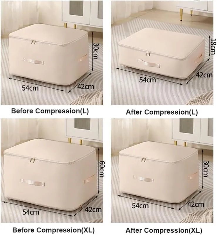 2024 New Space Saving Self Compression Organizer,Compression Duvet Storage Bag Large Capacity,Self Compression Moving Organizer Bags Heavy Duty Moving Bags for Comforters, Beige