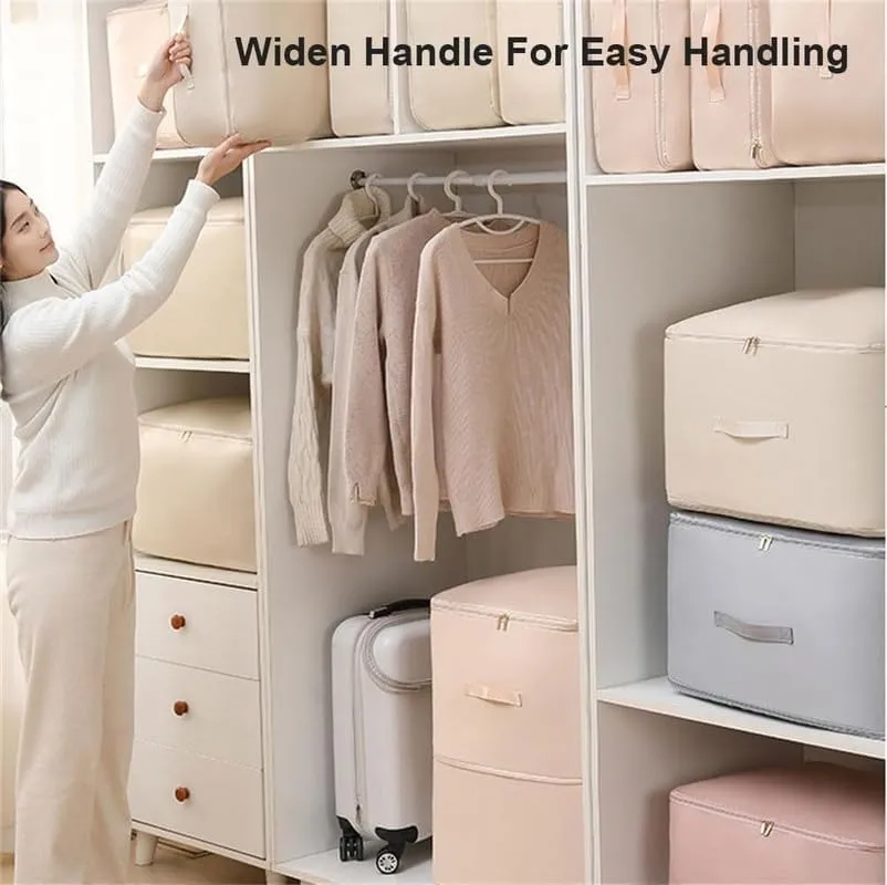 2024 New Space Saving Self Compression Organizer,Compression Duvet Storage Bag Large Capacity,Self Compression Moving Organizer Bags Heavy Duty Moving Bags for Comforters, Beige