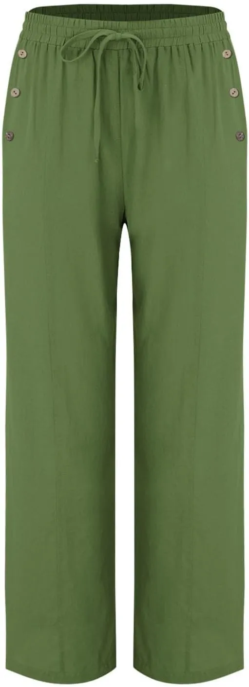 2025 Linen Pants Women Summer Beach Lounge Palazzo Trousers Loose Elastic Plus Size Drawstring with Pockets Pants