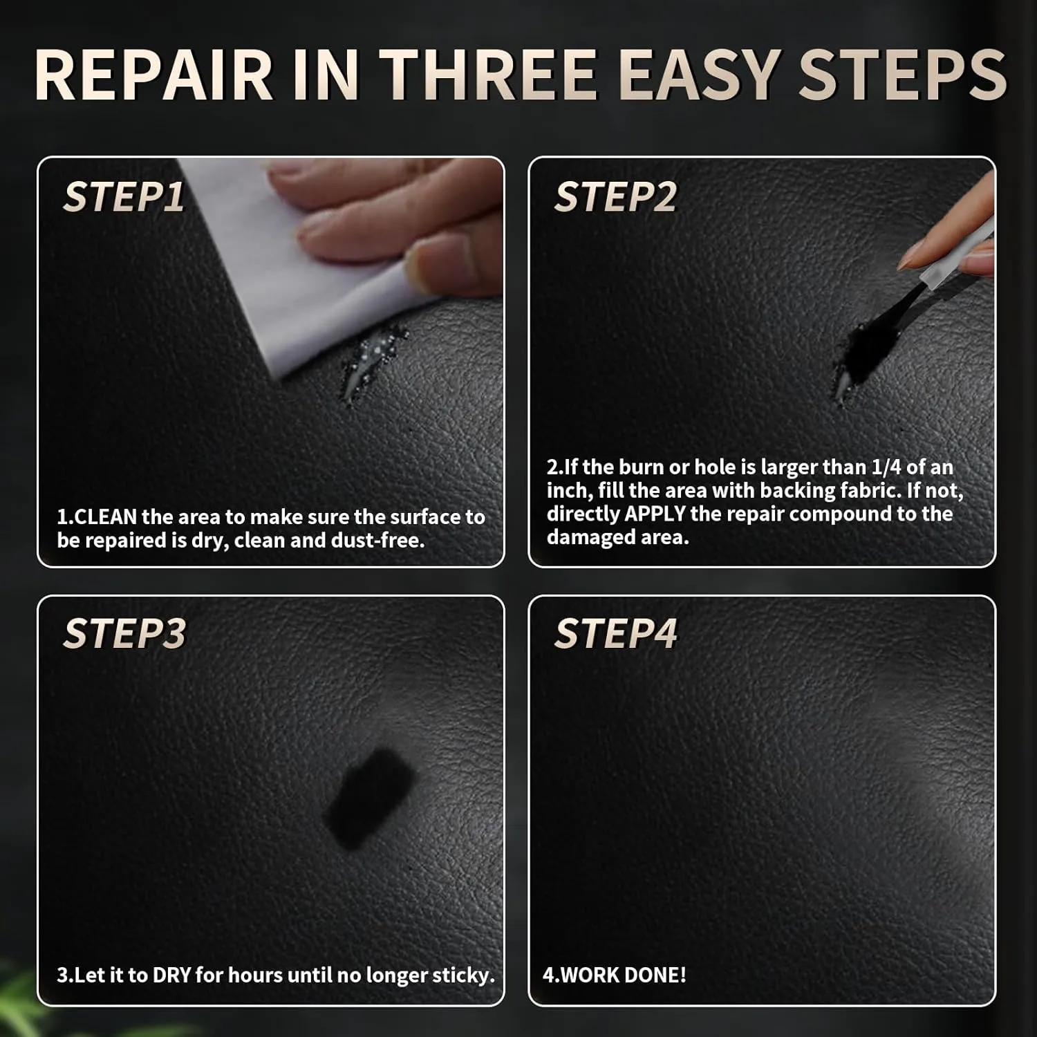 2025 Upgrade Advanced Leather Repair Gel, Leather Repairs for Car Seat Vinyl Repair Kit, Multifunctional Leathers Repair Kits for Car Seat Couch and Jacket Repair Kit (Black)