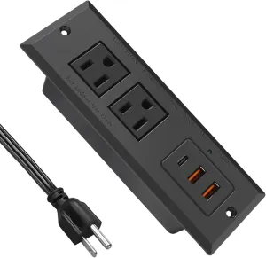 20W Recessed Power Strip USB C Fast Charge Desk Power Outlet Type C Flush Mounted Extension Power Plug for Conference Countertop Desktop Drawer Sofa ETL Listed 10ft Power Cord