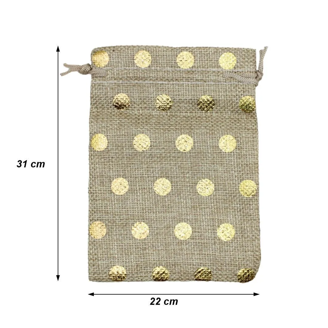 22x31 CM | Original Printed | Printed Potli Jute Bag | Gift Return Gifts Bags |  Drawstring Bags | Pack Of 10