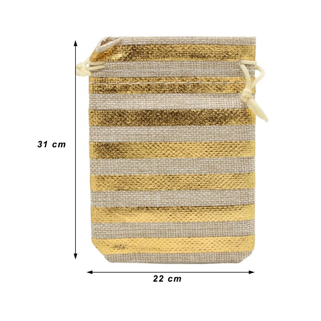 22x31 CM | Original Printed | Printed Potli Jute Bag | Gift Return Gifts Bags |  Drawstring Bags | Pack Of 10