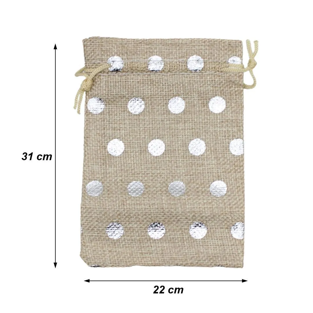 22x31 CM | Original Printed | Printed Potli Jute Bag | Gift Return Gifts Bags |  Drawstring Bags | Pack Of 10