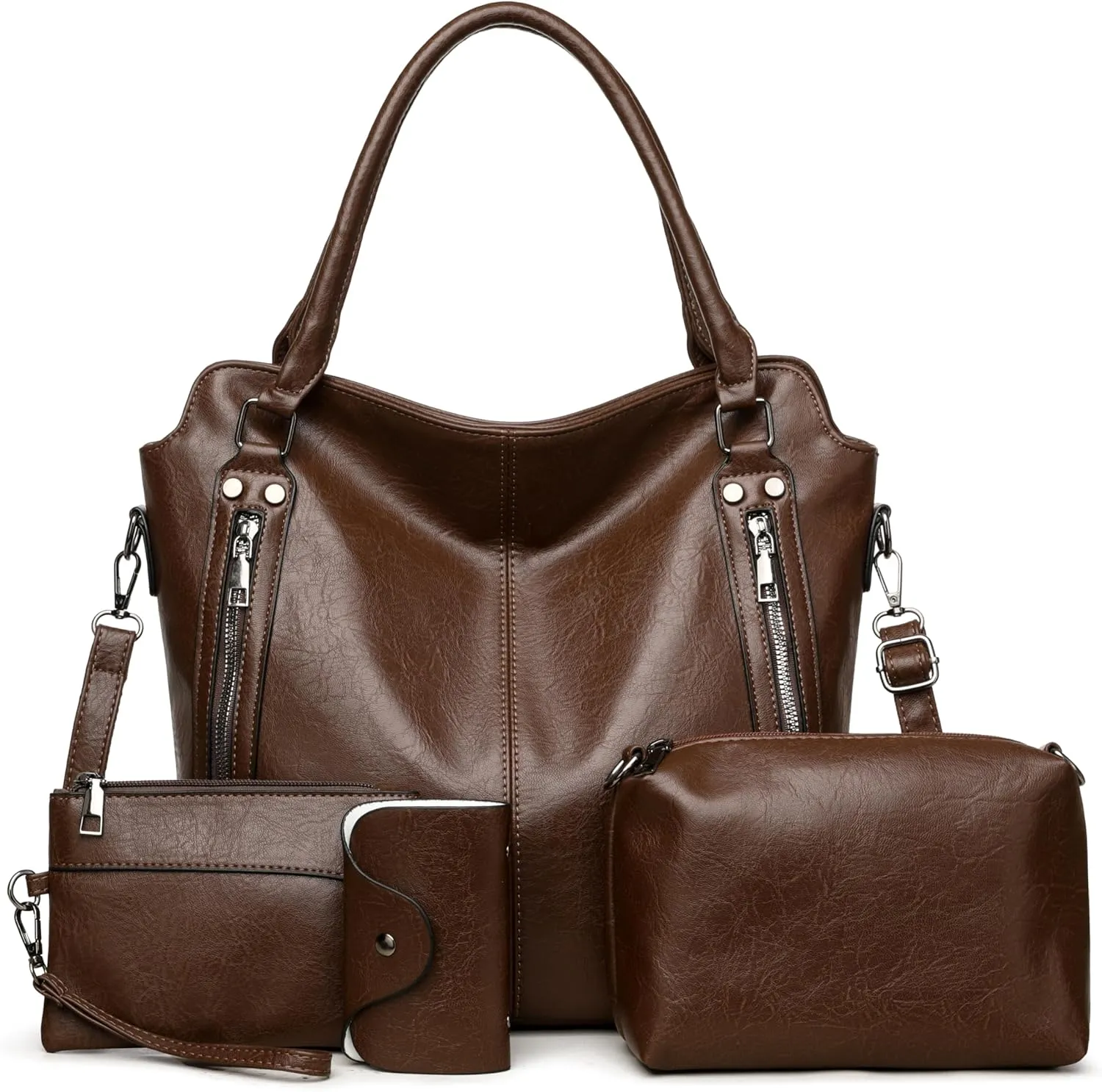 2E-youth Purses for Women Large Tote Women's Handbag Set Faux Leather Hobo Crossbody Bag 4pcs
