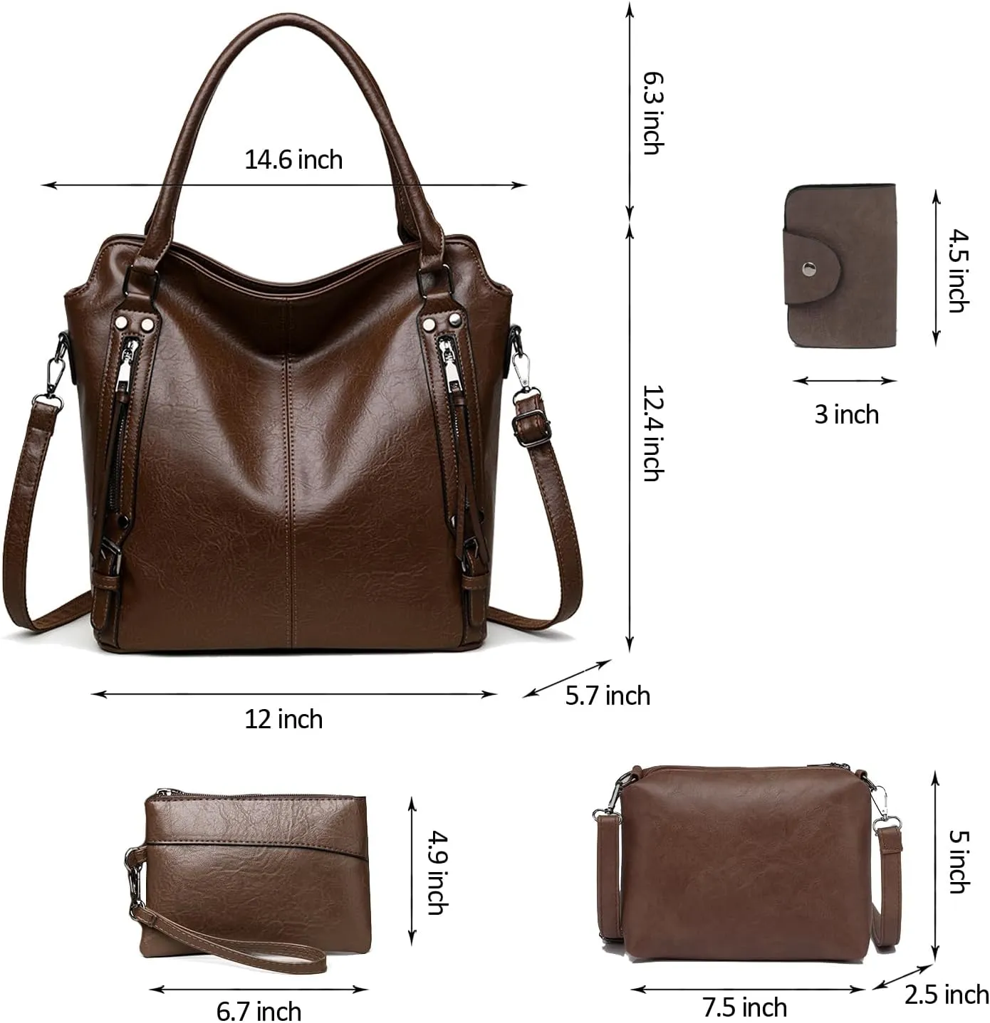 2E-youth Purses for Women Large Tote Women's Handbag Set Faux Leather Hobo Crossbody Bag 4pcs