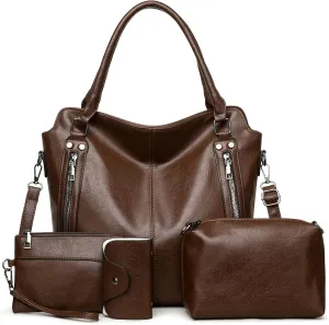 2E-youth Purses for Women Large Tote Women's Handbag Set Faux Leather Hobo Crossbody Bag 4pcs