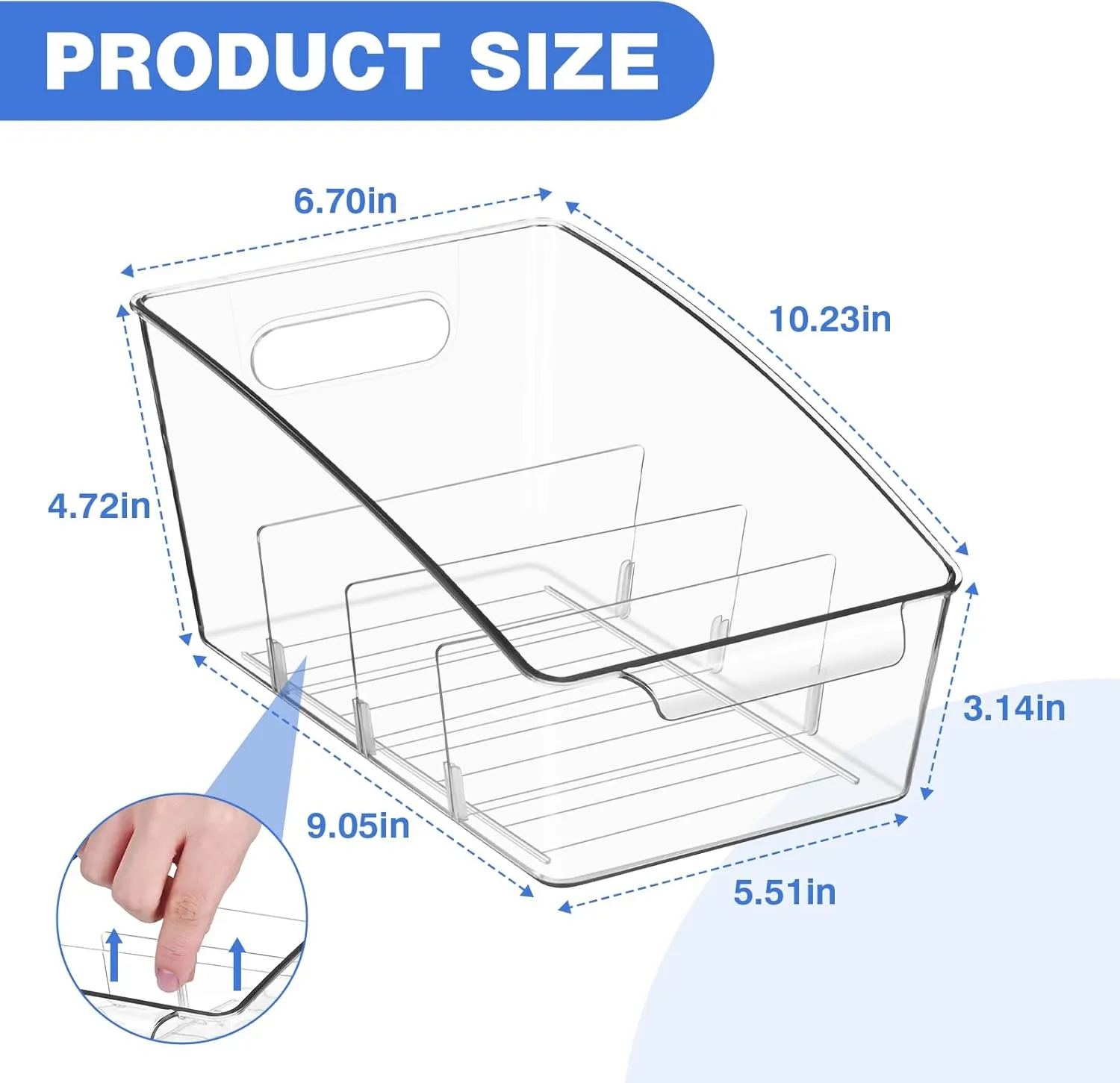 2Pack Clear Pantry Organizer Storage Bins Removable Snack Organizer Plastic Cabinet Organizers Racks with 3 Dividers,Refrigerator Bins,Kitchen Organization Kitchen Storage