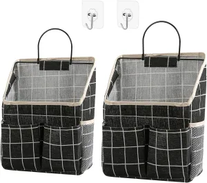 2pcs Wall Hanging Storage Bag,Wall Hanging Organizer Bags with Pockets, Wall Organizer Storage for Dormitory Bathroom Bedroom Kitchen(Black Grid)